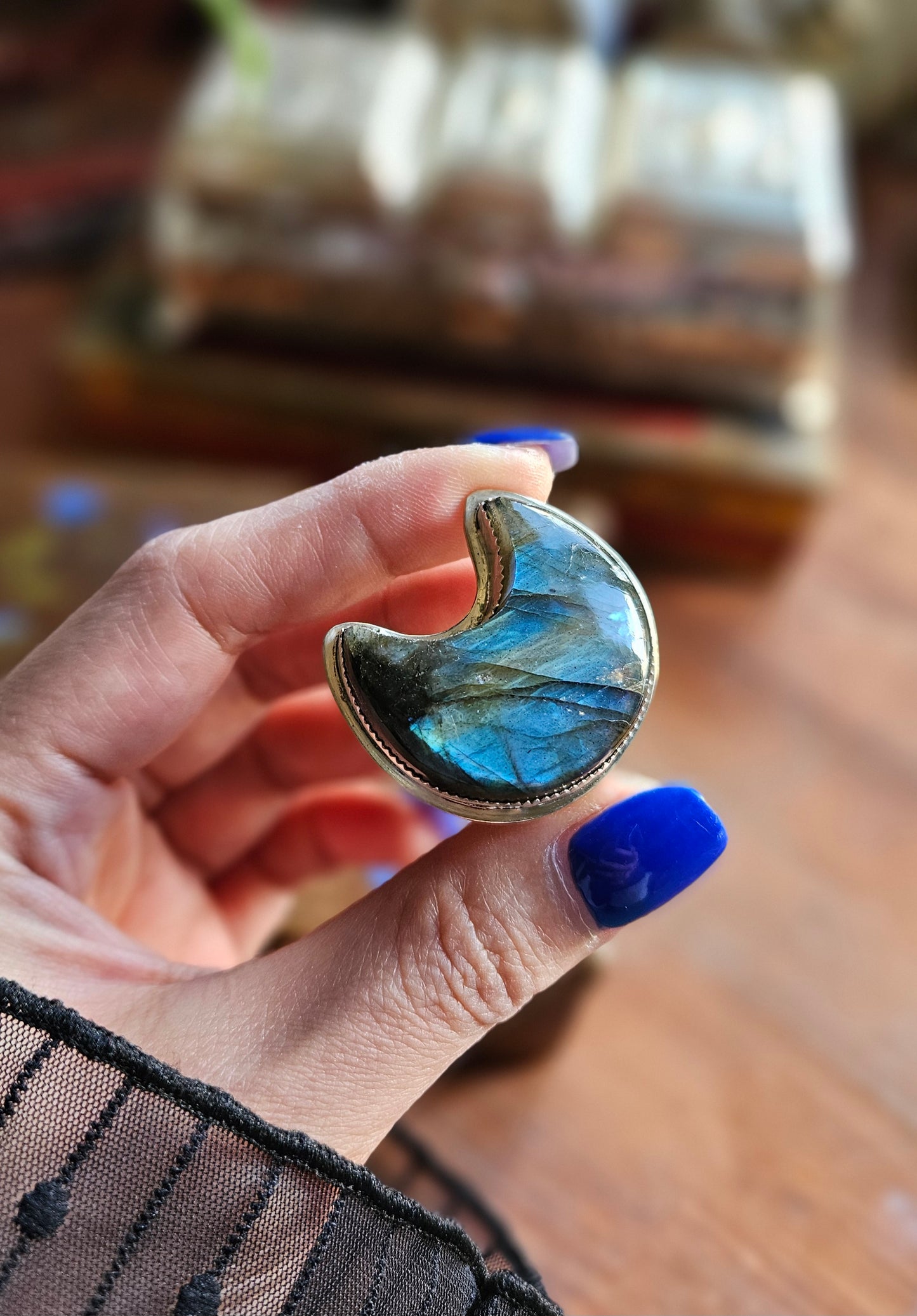 Labradorite Moon ring 🌙 Adjustable Silver Statement Piece