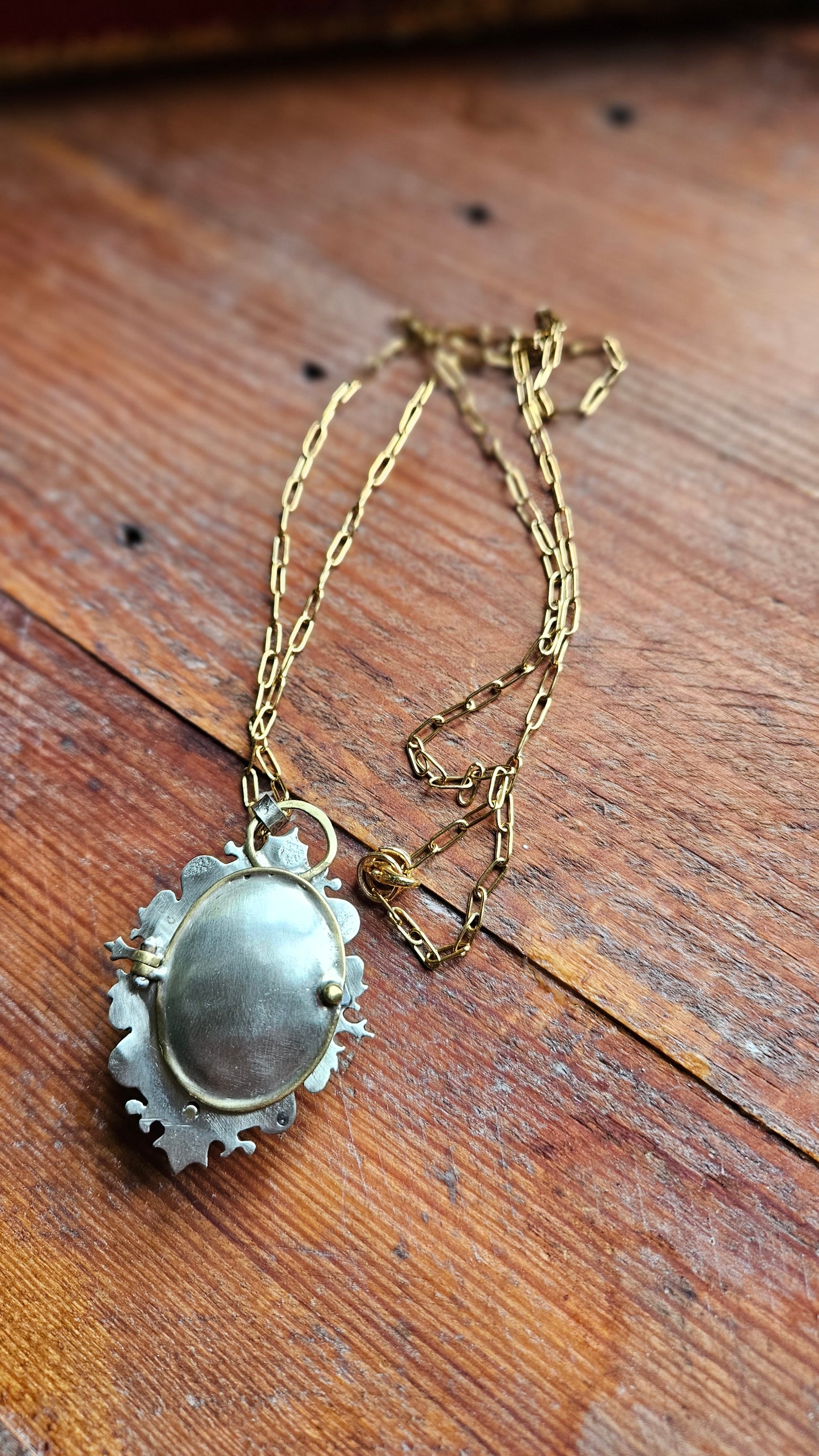🌹 Celestial Rose Pendant, Labradorite, Alpaca & Brass